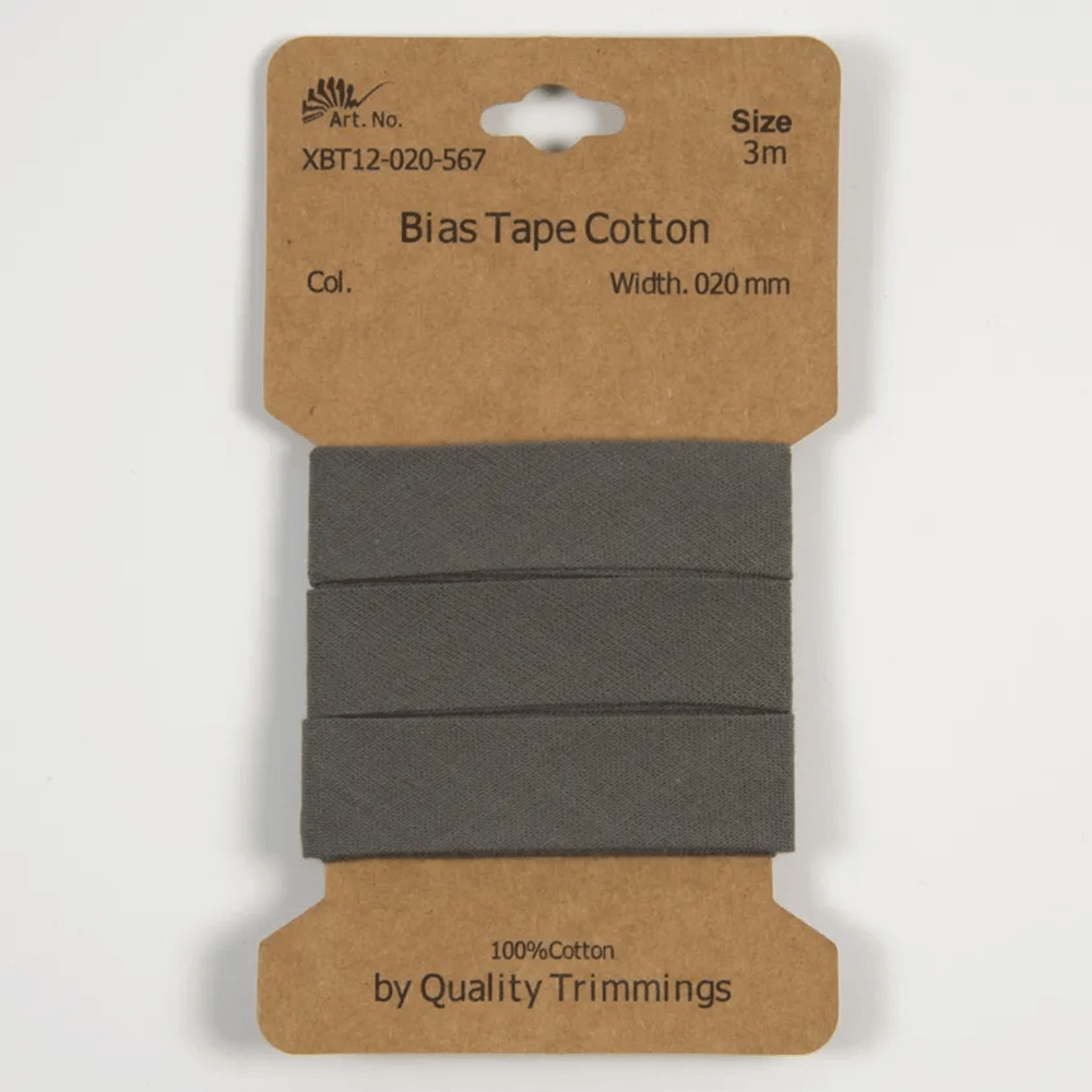 Image of 3 Metre Card of Cotton Bias Tape Anthracite 20mm x 3mtr