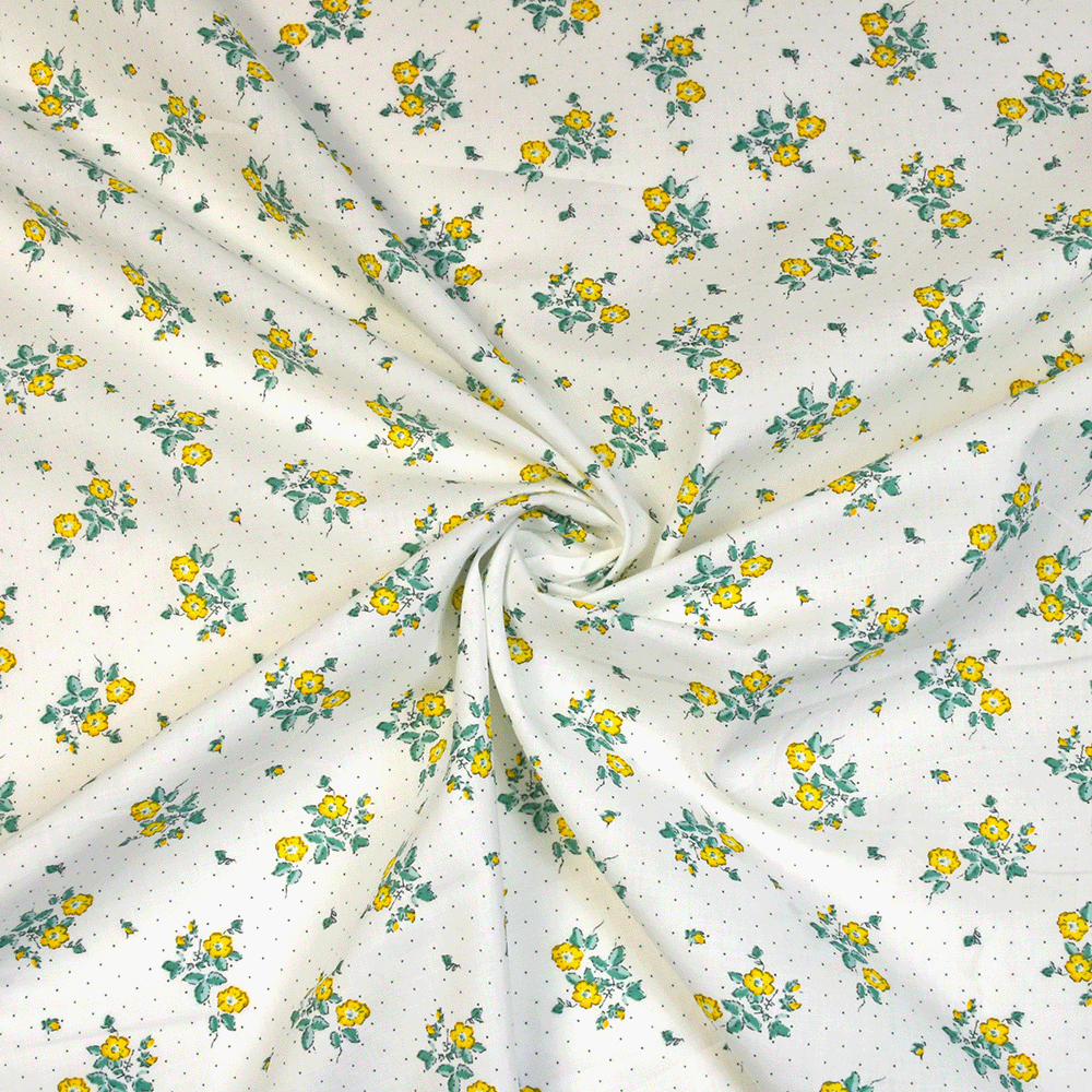 Image of Vintage Style Ditsy Floral Cotton Lawn Fabric Yellow 150cm