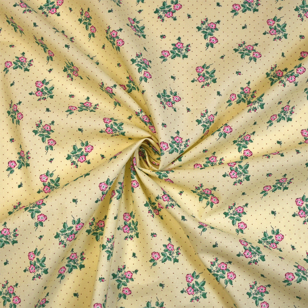 Image of Vintage Style Small Floral Cotton Lawn Fabric Yellow 150cm