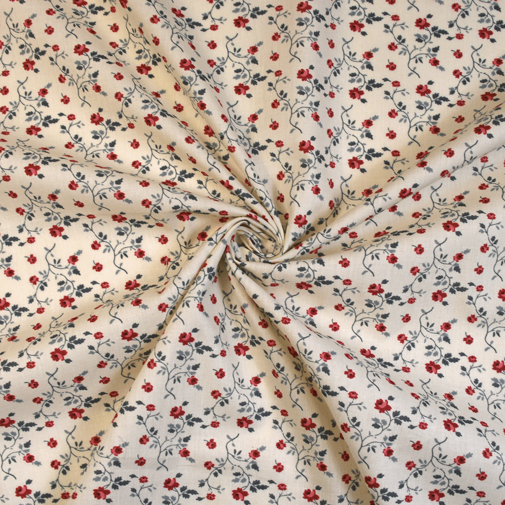 Image of Ditsy Floral 100% Cotton Lawn Fabric Red 150cm