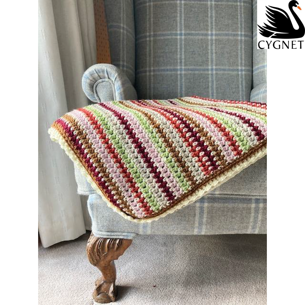 Image of Cygnet DK CY1457 Striped Blanket Crochet Pattern Kit 