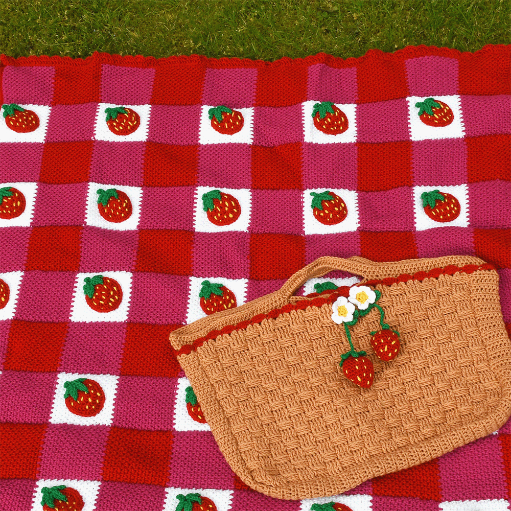 Image of Strawberry Summer Blanket & Picnic Bag Crochet Pattern